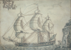 Unknown artist: The Venus Frigot, dated 1807, inscribed with title and date 1807, ink and wash on vellum, 32 x 44.5 cms.