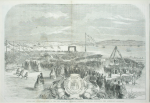 Unknown artist (19th century): Laying the foundation stone of the new docks at Falmouth, dated 1860, wood engraving, 26.4 x 40 cms.