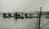 Unknown artist (19th century): Fishing smacks, Falmouth Bay, Flushing in background - De Pass's photograph album, photograph, 10.5 x 15 cms. Presented by Catherine Wallace.