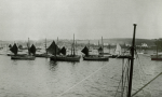 Unknown artist (19th century): Fishing smacks, Falmouth Bay, Flushing in background - De Pass's photograph album, photograph, 10.5 x 15 cms. Presented by Catherine Wallace.
