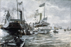 Hemy, Charles Napier RA RWS (1841-1917): The Prince of Wales' visit to Falmouth, 20 July 1903, signed and dated 1903, bodycolour, 44.7 x 67.7 cms. Presented by George Bednar.