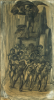 Burne-Jones, Sir Edward Coley ARA OWS (1833-1898): Study for The Car of Love, charcoal on paper adhered to canvas, 162 x 89 cms. Presented to the Corporation of Falmouth in 1923 by Alfred A. De Pass, in memory of his sons.