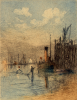 Rowbotham, Claude Hamilton (1864-1949): Falmouth Harbourside, signed, coloured etching, 35 x 29 cms. Presented by Brian D.Price.