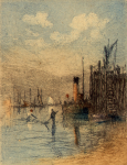 Rowbotham, Claude Hamilton (1864-1949): Falmouth Harbourside, signed, coloured etching, 35 x 29 cms. Presented by Brian D.Price.