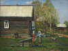 Bondarenko, Youri (born 1952): A Russian Rural Scene, signed, oil on hardboard, 29.5 x 39.5 cms.