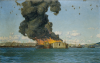 Pears, Charles (1873-1958): The Bombing of The British Chancellor 10 July 1940, signed, oil on canvas, 80 x 125 cms. Presented by A & P Falmouth in October, 1993.
