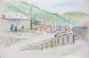 Martin, William A. (1899-1988): A jetty with sailing boats, pastels, 15.6 x 22.5 cms. Presented by Moss, Ruth. Bequest.