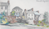 Martin, William A. (1899-1988): Houses with wall, dated 1973, Coloured pencil, 14.2 x 22.9 cms. Presented by Moss, Ruth. Bequest.