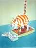 Spooner, Paul (born 1948): Cat reading, watercolour and ink, 21.5 x 19.5 cms.