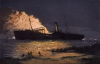 Rowbotham, Claude Hamilton (1864-1949): Oil Tanker on Falmouth Beach 1916 - Ashore and on Fire, signed and dated 1916, coloured etching, 29 x 39 cms.