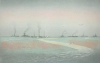 Rowbotham, Claude Hamilton (1864-1949): Pathways of the Sea. Vessels awaiting convoy, Falmouth Bay, signed, coloured etching, 28 x 38 cms.