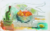 Gardner, Grace (1920-2013): Still life No 91-22, signed, monoprint in oils, 33 x 50 cms. Grace Gardner gift 2004.