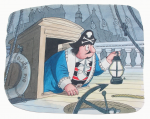 Ryan, John (1921-2009): Cover illustration for Captain Pugwash and the Ghost Ship, watercolour, 12.5 x 16 cms. © John Ryan Estate. Presented by the Falmouth Decorative Art Society.