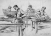 Heath, Isobel (1908-1989): Making spitfire bodies, signed, inscribed pools making spitfire bodies Isobel Heath H81, pencil, 28 x 38 cms. Presented by Diane Saxon in memory of Colin Bramley Parker in 2005.