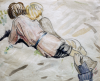 Hall, Edna Clarke (nee Waugh 1879-1979): Denis and Laura Bowden, Gillan Creek (verso a figure), watercolour and pencil, 31 x 26 cms.