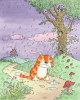 Robins, Arthur: The furry purry pussycat is sitting in the rain - illustration for page 10 of The Itzy Bitzy House by Christine Morton-Shaw, 2004, inscribed The Itze Bitzy House - p.10, watercolour and ink, 33 x 28 cms. Reproduced by permission Orchard Books, an imprint of Hachette Children's Group, London.