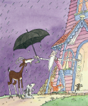Robins, Arthur: I'll dry you - illustration for page 25 of The Itzy Bitzy House by Christine Morton-Shaw, 2004, watercolour and ink, 33 x 28 cms. Reproduced by permission Orchard Books, an imprint of Hachette Children's Group, London.
