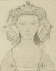 Williams, Marjorie (nee Murray 1880-1961): Portrait of a lady from a mediaeval design, watercolour and pencil, 23.7 x 16.3 cms. Presented by Dr Mariella Fischer-Williams.