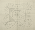 Williams, Marjorie (nee Murray 1880-1961): Where'er I fall there I stand - design containing the Manx arms, pencil on graph paper, 43.6 x 53 cms. Presented by Dr Mariella Fischer-Williams.