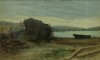 Townsend, Alfred O. (1846-1917): Boatbuilding in Falmouth, signed and dated 1887, watercolour, 31 x 49 cms.