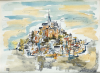 Mahoney, Barbara Baynes: Mont St Michel, signed, watercolour and ink, 25 x 32.5 cms. The Grace Gardner Gift.