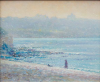 Dyer, Ted: Walking in a snow flurry, Falmouth, signed, oil on board, 26 x 31 cms.