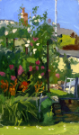 Hewlett, Francis (1930-2012): The artist's garden at Penwerris, Falmouth, oil on board, 27 x 16 cms. Presented by the artist's family.