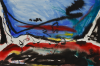 Ousey, Harry (1915-1985): Red, blue, dawn, signed and dated 1967, watercolour and ink, 51 x 77 cms. Presented by Sue and Ron Astles.