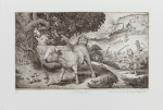 Woodroffe, Patrick (1940-2014): The Runaway Bull, signed and dated 1985, inscribed '13/50 drawn, etched and printed by Patrick Woodroffe', etching, 22.5 x 39 cms.