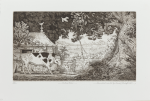 Woodroffe, Patrick (1940-2014): The Proud Father, signed and dated 1985, inscribed '13/50 drawn, etched and printed by Patrick Woodroffe', etching, 22.5 x 39 cms.