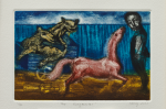 Rooney, Mick RA (born 1944): The ringmaster, signed and dated 2000, etching/drypoint (1 of an edition of 40), 21 x 24.5 cms. Bequeathed by Margaret Whitford through the Art Fund
 We will credit the artist at all times. Bequest.