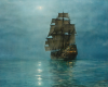 Dawson, Montague, RMSA FRSA (1895-1973): The crescent moon, signed, coloured print, 62 x 77 cms. © Montague Dawson Estate represented by Felix Rosenstiel's Widow & Son Ltd., London.