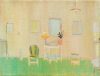 Utley, Jacqueline (born 1964): Front room with chair, oil on linen, 18 x 23 cms. Presented by Priseman, Robert. © Jacqueline Utley.