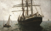 Tuke, Henry Scott, RA RWS (1858-1929): The Missionary Boat, signed and dated 1894, oil on stretcher on canvas, 54 x 89 cms. RCPS Tuke Collection. Loan.