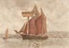 Tuke, Henry Scott, RA RWS (1858-1929): Drying Sails, signed and dated 1922, inscribed Signed and dated H.S. Tuke 1922, watercolour, 24.8 x 35.1 cms. RCPS Tuke Collection. Loan.