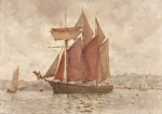 Tuke, Henry Scott, RA RWS (1858-1929): Drying Sails, signed and dated 1922, inscribed Signed and dated H.S. Tuke 1922, watercolour, 24.8 x 35.1 cms. RCPS Tuke Collection. Loan.