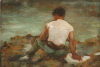 Tuke, Henry Scott, RA RWS (1858-1929): Sketch for the Three Companions, oil on panel, 20 x 29.9 cms. RCPS Tuke Collection. Loan.