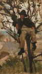 Tuke, Henry Scott, RA RWS (1858-1929): Boy in a Tree (Study for 'Un Jour de Paresse', oil on panel (broken), 21.6 x 12.6 cms. RCPS Tuke Collection. Loan.