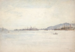Tuke, Henry Scott, RA RWS (1858-1929): Ships in Falmouth Harbour, signed, watercolour, 27 x 38.9 cms. RCPS Tuke Collection. Loan.