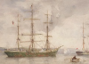 Tuke, Henry Scott, RA RWS (1858-1929): Green Barque, signed, watercolour, 26.5 x 36.6 cms. RCPS Tuke Collection. Loan.