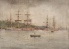 Tuke, Henry Scott, RA RWS (1858-1929): Ships at Falmouth, signed, Inscribed Falmouth bottom right, watercolour, 35.5 x 25.3 cms. RCPS Tuke Collection. Loan.
