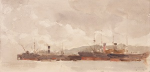 Tuke, Henry Scott, RA RWS (1858-1929): Steam Vessels, Falmouth, signed, watercolour, 17.8 x 36 cms. RCPS Tuke Collection. Loan.