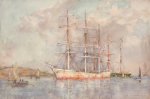 Tuke, Henry Scott, RA RWS (1858-1929): Sunset in the Harbour, signed and dated 1911, watercolour, 30.4 x 45.9 cms. RCPS Tuke Collection. Loan.