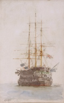 Tuke, Henry Scott, RA RWS (1858-1929): H.M.S Ganges, signed and dated 1924, watercolour, 21.5 x 13.8 cms. RCPS Tuke Collection. Loan.