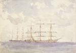 Tuke, Henry Scott, RA RWS (1858-1929): Sailing Ships, watercolour, 16.3 x 23.8 cms. RCPS Tuke Collection. Loan.