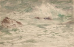 Tuke, Henry Scott, RA RWS (1858-1929): Sea and Rocks, signed and dated 1903, watercolour, 13.8 x 21.4 cms. RCPS Tuke Collection. Loan.
