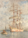 Tuke, Henry Scott, RA RWS (1858-1929): White Ship, signed and dated 1915, watercolour, 35.5 x 25.4 cms. RCPS Tuke Collection. Loan.