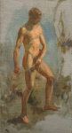 Tuke, Henry Scott, RA RWS (1858-1929): Study of Charlie throwing a line, signed, oil on canvas, 31.8 x 17.2 cms. RCPS Tuke Collection. Loan.