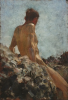 Tuke, Henry Scott, RA RWS (1858-1929): Nude Study, oil on wood panel, 29.3 x 19.9 cms. RCPS Tuke Collection. Loan.