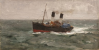 Tuke, Henry Scott, RA RWS (1858-1929): Two funnelled Steamer, signed and dated 1894, oil on canvas board, 12.7 x 25.2 cms. RCPS Tuke Collection. Loan.